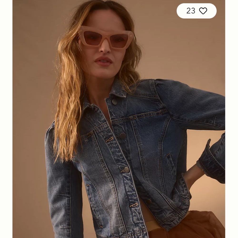 Anthropologie Pilcro Light Blue Denim Jacket with slight puff sleeve